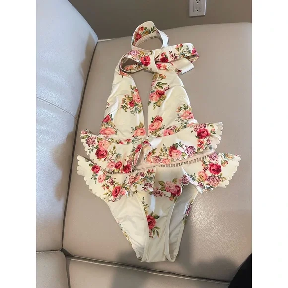 Zimmermann ruffle trim floral lace details swimsuit sz - Picture 9 of 17